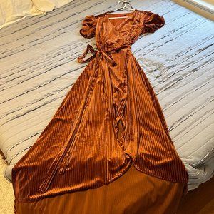 Rust Colored Floor Length Velvet Wrap Dress
